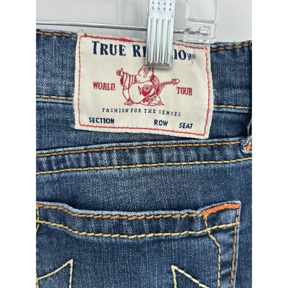 True Religion Mens 34x32 Geno Relaxed Slim Jeans Blue Stretch Logo RN112790
